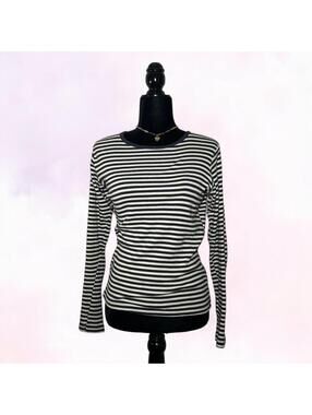 Brandy Melville Navy Blue And White Striped Long Sleeve Cotton Top